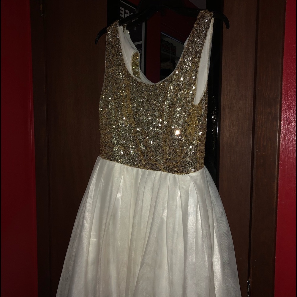 B Darlin Gold Sequin & White Short Dress
